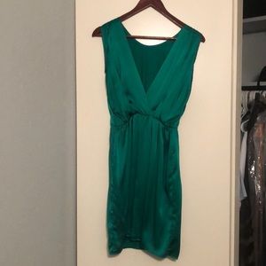 green silk dress